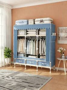 1 pieza Armario portátil de gran capacidad, diseño de estructura de marco de acero con estabilidad reforzada, combinación de espacio colgante y área de almacenamiento de varias capas, diseño de cajón inferior para ropa, espacio superior utilizado, adecuado para el hogar, dormitorio, mueble de almacenamiento eficiente - Multicolor - Ver 7