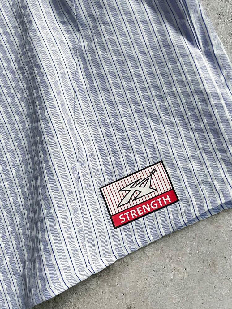 AXEPEAK Men's Letter Print Short Sleeve Single-Breasted Casual