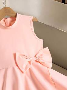 SHEIN 1件女童蝴蝶结侧边设计露背时尚连衣裙，夏季 - 粉色 - 查看 4