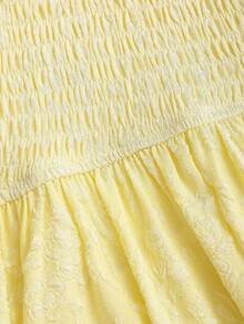 SHEIN Sweetro Đầm dài nữ màu kem bơ họa tiết jacquard, mẫu mới về mùa xuân/hè, kiểu dáng nhẹ nhàng, lệch vai, xếp ly, ôm eo, dáng suông. - Màu vàng - Xem 5