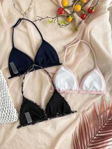 SHEIN Tween Girl Casual Vacation Leopard Print & Solid White/Black Bikini 3 PiecesSet - Multicolor - View 2
