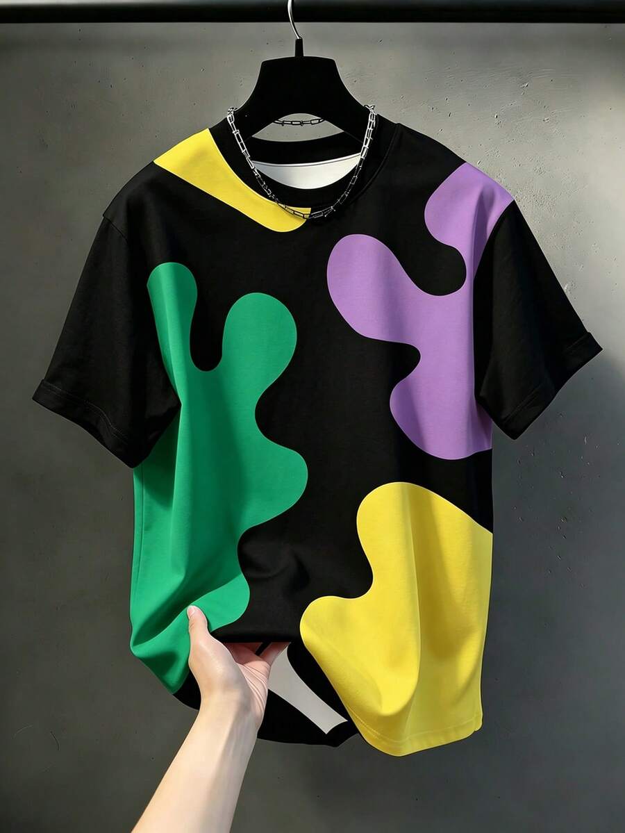 KRYTIVO 男士时尚夏季休闲运动服，男士上衣，腹部肌肉处饰有鸭子图案印花设计 - 彩色 - 查看 1