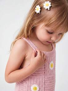 Maija Kids 1件装少女休闲优雅度假宽松可爱雏菊印花粉色无袖白色荷叶边针织吊带连衣裙，适合日常穿着、返校、郊游、聚会、节日、春夏季节。 - 粉色 - 查看 5