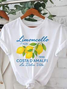 EMERY ROSE Amalfi Coast Lemon Liqueur Tag Design Casual Plus Size T-Shirt - White - View 3