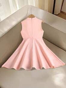 SHEIN 1件女童蝴蝶结侧边设计露背时尚连衣裙，夏季 - 粉色 - 查看 2