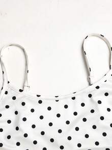 SHEIN Girlism Tween Girl Casual Minimalist Comfortable Bow Decor Ruffle Hem Black & White Polka Dot Dress, Fashionable Elegant Summer Vacation Picnic Outing Travel Outfit Tween Girl - Black and White - View 4