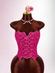 Amplova Floral Backless Criss-Cross Strap Sleeveless Sexy Vacation Lace Casual Camisole For Women Night Out Pink Summer - Pink - View 4