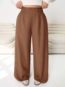 Solflare 2025 Pantalones de mezcla de lino de cintura elástica y pierna ancha, nuevos para otoño/invierno, aptos para salidas, uso diario, fiestas, ir al trabajo, volver al colegio, citas, hogar, fiestas de cumpleaños y múltiples ocasiones, color marrón óxido, talla grande - Óxido marrón - Ver 6