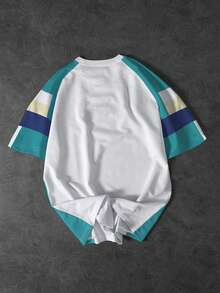 PAVTROS Men's Casual Letter Print Colorblock Round Neck Short Sleeve T-Shirt, Summer Football - Multicolor - View 2