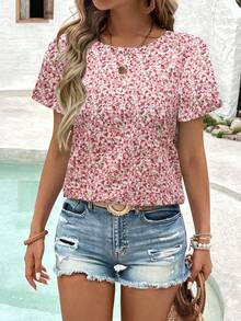 EMERY ROSE Áo thun nữ cỡ lớn tay ngắn cổ tròn họa tiết hoa nhí, thích hợp cho kỳ nghỉ hè. - Nhiều màu - Xem 1