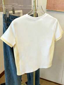 Resyla Women's Casual Contrast Color Round Neck Short Sleeve T-Shirt, Versatile For Daily Wear In Summer - Multicolor - View 2