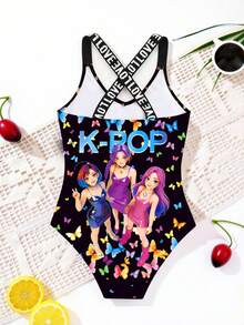Bộ đồ bơi liền thân thời trang mới cho bé gái, kiểu bikini dây mảnh, in kỹ thuật số với dây đan chéo dễ thương, đồ bơi đi biển cho bé gái. - Nhiều màu - Xem 2