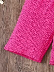 SHEIN Young Girl Casual Textured Pink Camisole Top And Shorts Set - Hot Pink - View 4