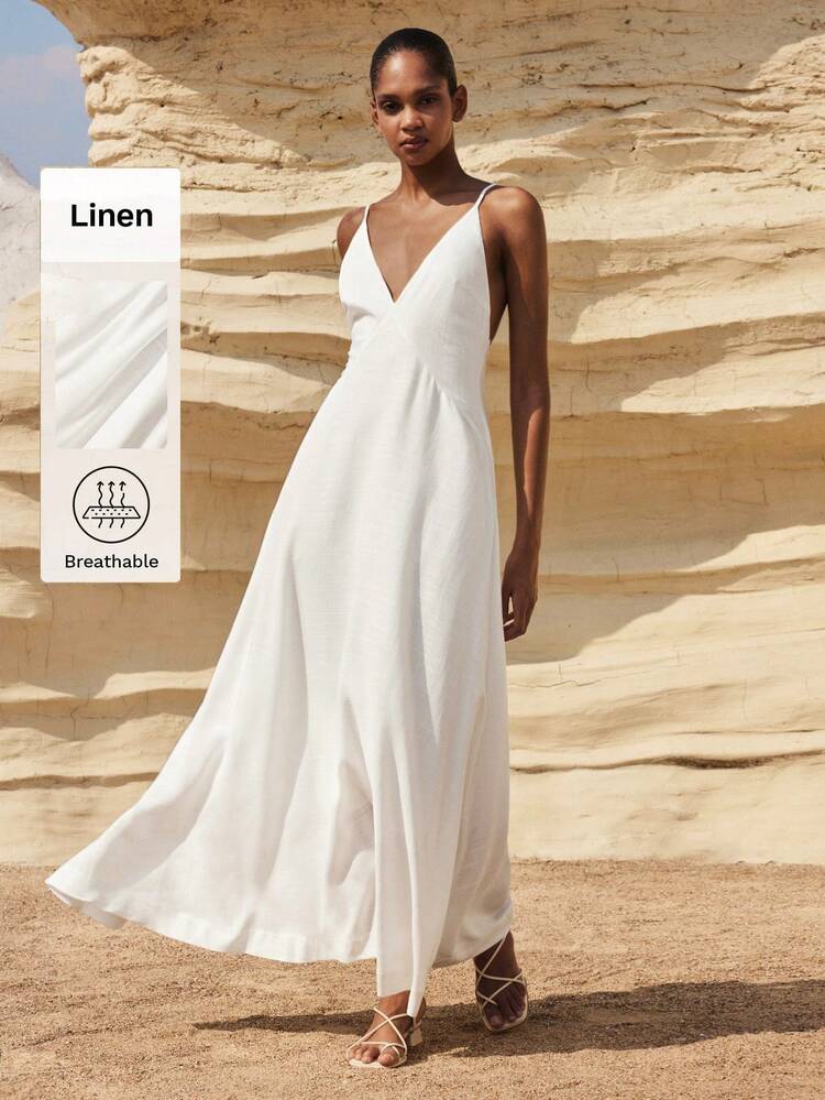 SHEIN Maija MAIJA Elegancka plisowana szyfonowa sukienka maxi bez rękawów z kwadratowym dekoltem