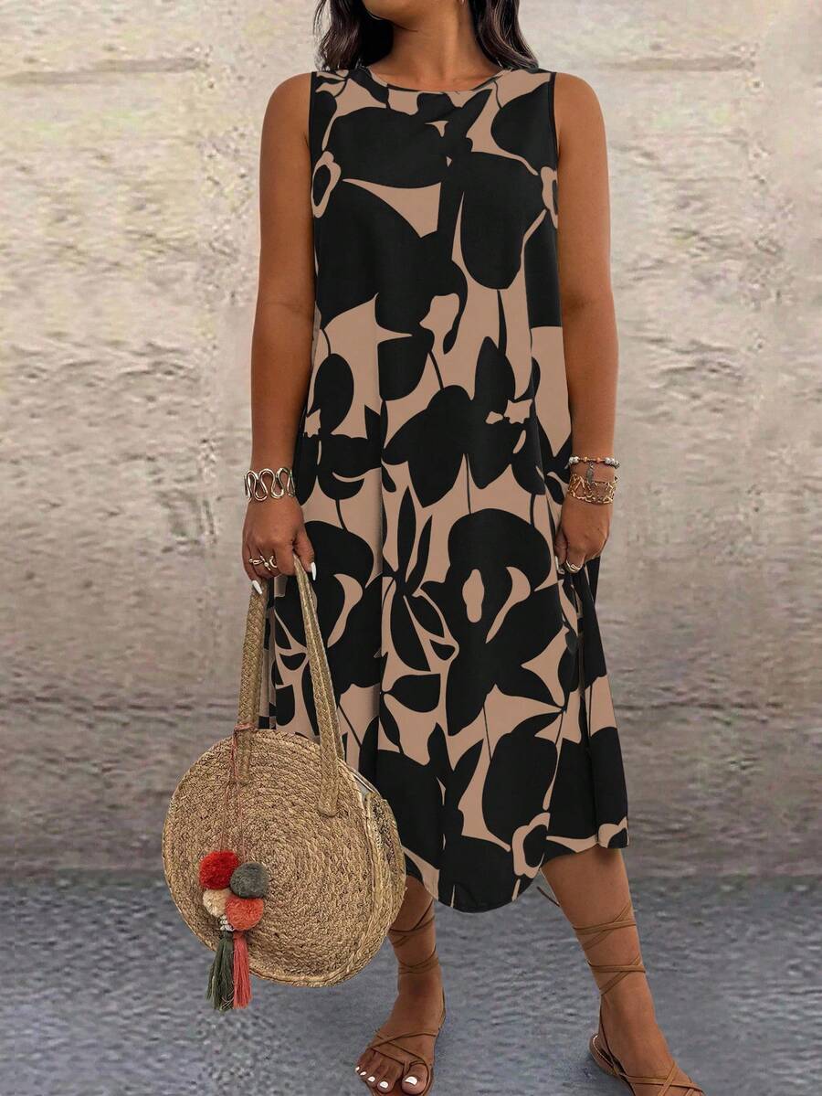 SHEIN Clasi Vestido floral de vacaciones estilo bohemio para mujer de talla grande - Marrón - Ver 1