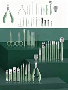 Professional Stainless Steel Nail Clipper Set, With Earwax Removal Tool And Nail File - Durable Portable Pedicure And Manicure Tools, Suitable For Fingernails And Toenails - Green - View 8