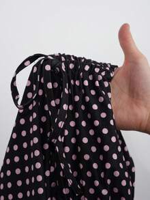 CovetEZ 2026 Spring/Summer New Women's Apparel: Black & Pink Polka Dot Cute Casual Versatile Ruffle Drawstring Blouse/Tank Top - Brown - View 7