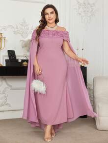 Modelyn Plus Size Women 3D Floral Chiffon Poncho Dress, Elegant For Party And Vacation - Black - View 5