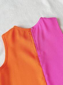 SHEIN Young Girl Casual Cute Colorblock Splice Vacation Dress - Orange - View 3