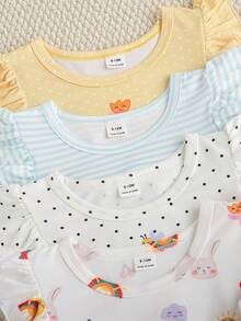 SHEIN 4件套法式可爱碎花印花短袖女婴/幼儿夏季连衣裙 - 彩色 - 查看 5