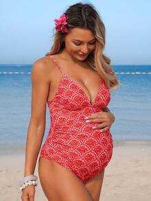 Momance 26SS 夏季海滩度假印花孕妇连体衣 - 橘色 - 查看 3