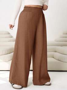 Solflare 2025 Pantalones de mezcla de lino de cintura elástica y pierna ancha, nuevos para otoño/invierno, aptos para salidas, uso diario, fiestas, ir al trabajo, volver al colegio, citas, hogar, fiestas de cumpleaños y múltiples ocasiones, color marrón óxido, talla grande - Óxido marrón - Ver 3