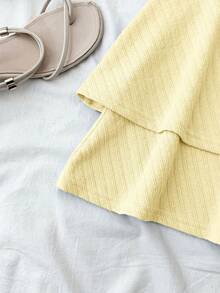 Tween Girls Dresses,Pale Yellow Summer Cute Beach Holiday Elegant Textured Halter Neck Tie Front Ruched Metallic Decor Tiered Ruffle Hem Mini Dress - Yellow - View 6