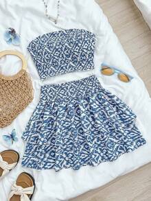 Tween Girls' Casual Everyday Comfortable Tie-Dye Print Camisole Top And Skater Skirt Set - Blue - View 6