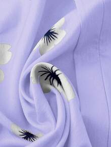 Linhara Spring & Summer French Elegant Commute Casual Vacation Multi-Occasion Floral Print Linen Blend V-Neck Ruffle Sleeve Plus Size Blouse - Mauve Purple - View 3