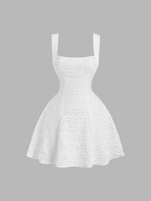 SHEIN Sweetro 优雅花卉面料收腰性感露背公主风A字连衣裙，精致早春单品，尽显女性柔美少女风，粉色调 - 白色 - 查看 2