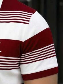 Manfinity Dauomo Áo polo nam in sọc, size tiêu chuẩn, trang phục thường ngày công sở, đi làm, dã ngoại, mùa hè. - Nhiều màu - Xem 4