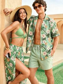 Manfinity VDAYZ Conjunto de camisa casual de playa estampada para hombre - Negro - Ver 6