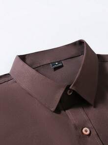 Manfinity Mode Men's Solid Color Minimalist Casual Long Sleeve Shirt - Coffee Brown - View 6