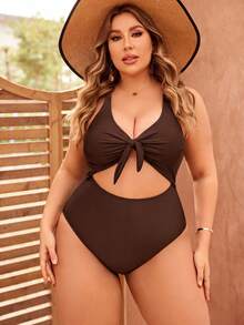 Swim Vcay 2026 New Summer Tie-Front Bikini Set High-Waisted Bottom Plus Size Swimwear Beach Holiday Holiday Shades Of Brown Sexsy Sexsy - Coffee Brown - View 4