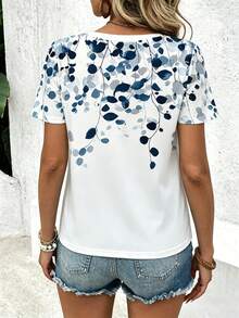 EMERY ROSE Camiseta feminina casual para usar em casa com estampa floral, ideal para o verão. Blusa moderna e estilosa. - Multicolorido - Ver 2