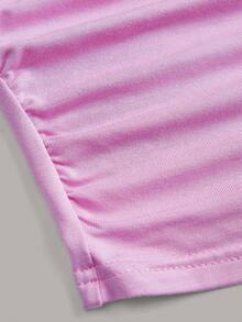 SHEIN EZwear 薰衣草色高领侧边褶皱白色夏季背心 - 紫丁香色 - 查看 4