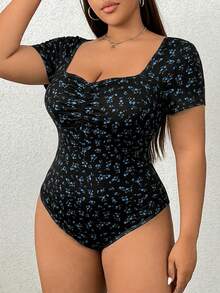 SHEIN EZwear 加大码黑色碎花连体衣，休闲夏季款 - 彩色 - 查看 3