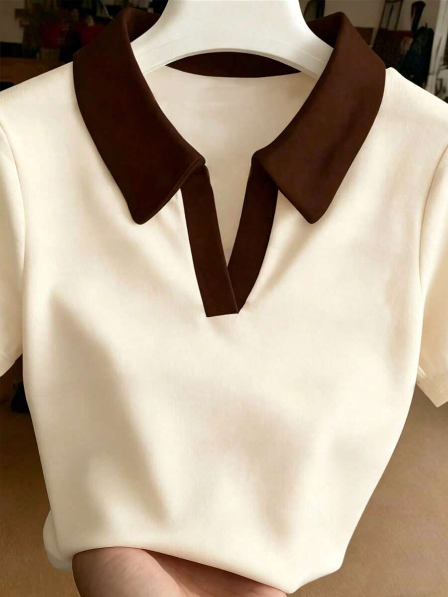 Resyla Women's Versatile Fashion Turndown Collar Short Sleeve Top, Suitable For Commuting And Daily Wear - Multicolor - View 1