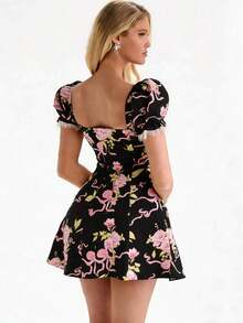 Glamine Vestido de mujer con estampado floral romántico, de manga de pétalo, con estilo sexy y de princesa para una cita - Multicolor - Ver 1