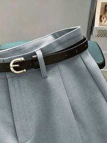 Franclia Celana Pendek Khaki Warna Polos Baru untuk Wanita, Model Kasual & untuk Berpergian, Pinggang Sedang-Tinggi, Dilengkapi Sabuk, Cocok untuk Musim Panas. - Light Grey - View 3