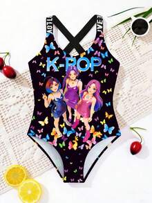 Bộ đồ bơi liền thân thời trang mới cho bé gái, kiểu bikini dây mảnh, in kỹ thuật số với dây đan chéo dễ thương, đồ bơi đi biển cho bé gái. - Nhiều màu - Xem 1