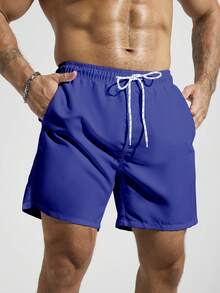 Manfinity KASUA Pantalones cortos de playa con cordón en la cintura de unicolor para hombres, vacaciones - Azul - Ver 3