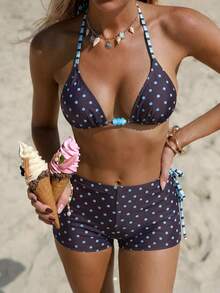 Bonvoyette 3件套女士夏季挂脖比基尼套装，含平角泳裤 - 彩色 - 查看 5