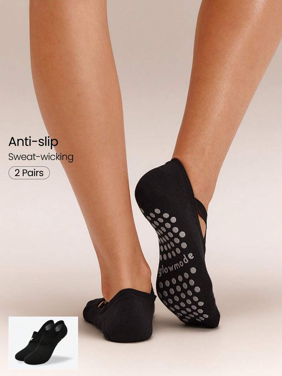 GLOWMODE 2 Pair Flow Breathable Mesh Sweat-Wicking Non-Slip Grip Socks Yoga Pilates Studio Outdoors Daily Casual Wear Spring Summer - Black - View 1