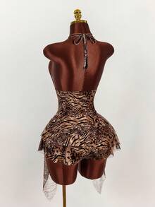 Amplova Bộ jumpsuit nữ dáng chữ A xếp ly cổ chữ V in họa tiết da báo năm 2026 - Nhiều màu - Xem 3