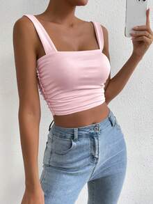 SHEIN 浅粉色性感无袖露背修身上衣，夜店、演唱会、约会和派对必备单品，优雅时尚，适合锐舞派对、音乐节、街头风、休闲运动装、外出造型和海滩度假，也是毕业季的理想之选。基础款上衣 - 淺粉色 - 查看 7