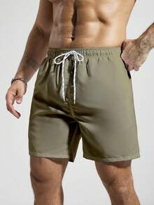 Palasendo Quần short nam casual dây rút eo túi chéo, phù hợp cho kỳ nghỉ hè, đi làm hàng ngày, ngày lễ - màu xanh lá - Xem 4