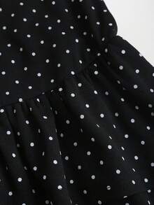 Sweetra 春夏法式复古波点浪漫无袖收腰双层荷叶边下摆优雅通勤连衣裙 - 黑色 - 查看 7