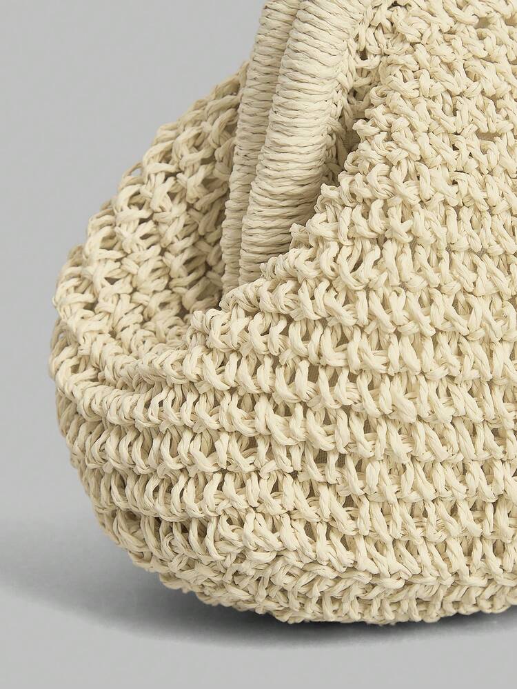 Stylish Handmade Beige Straw Pleated Cloud Clutch Bag, Suitable For Vacation Travel Beach, Bohemia