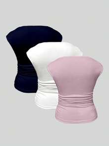 EMERY ROSE Set de 3 camisetas sin mangas ajustadas y cómodas para mujer de talla grande - Multicolor - Ver 2